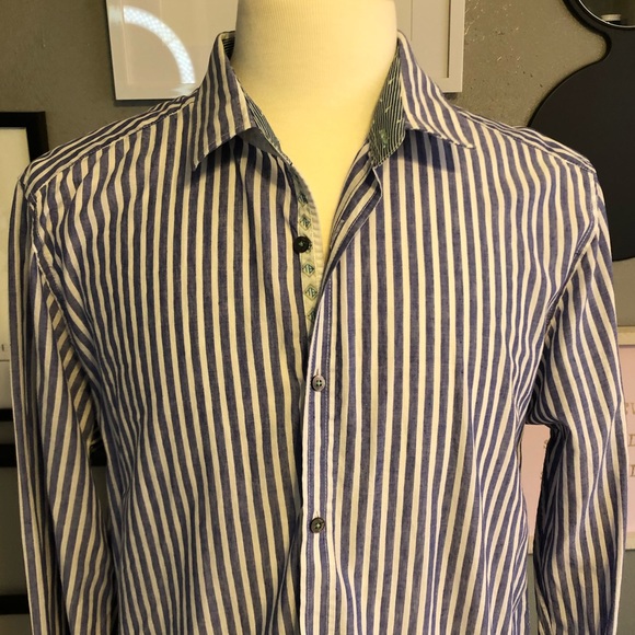 Ted Baker Blue White Striped Button Down Shirt 6 - Picture 7 of 11